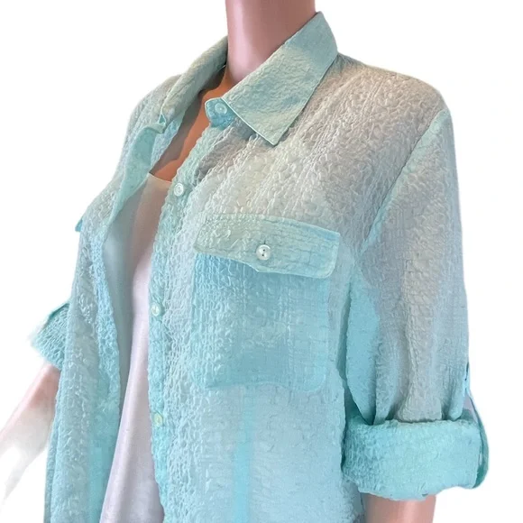 Evan-Picone Adjustable Sleeve Button Up, Mint |16 - Picture 10 of 16